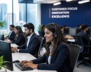 Customer service professionals working at their desks